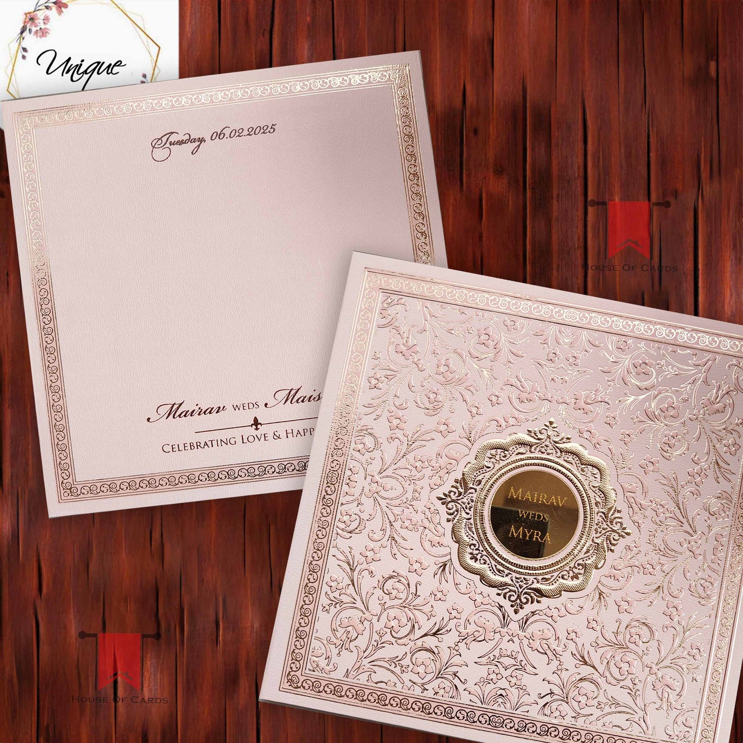 Pastel Peach Embossed Design Wedding Invitation