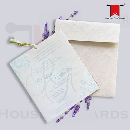 Purple / Lavender Floral Pouch Style With Designer Cut Invitation