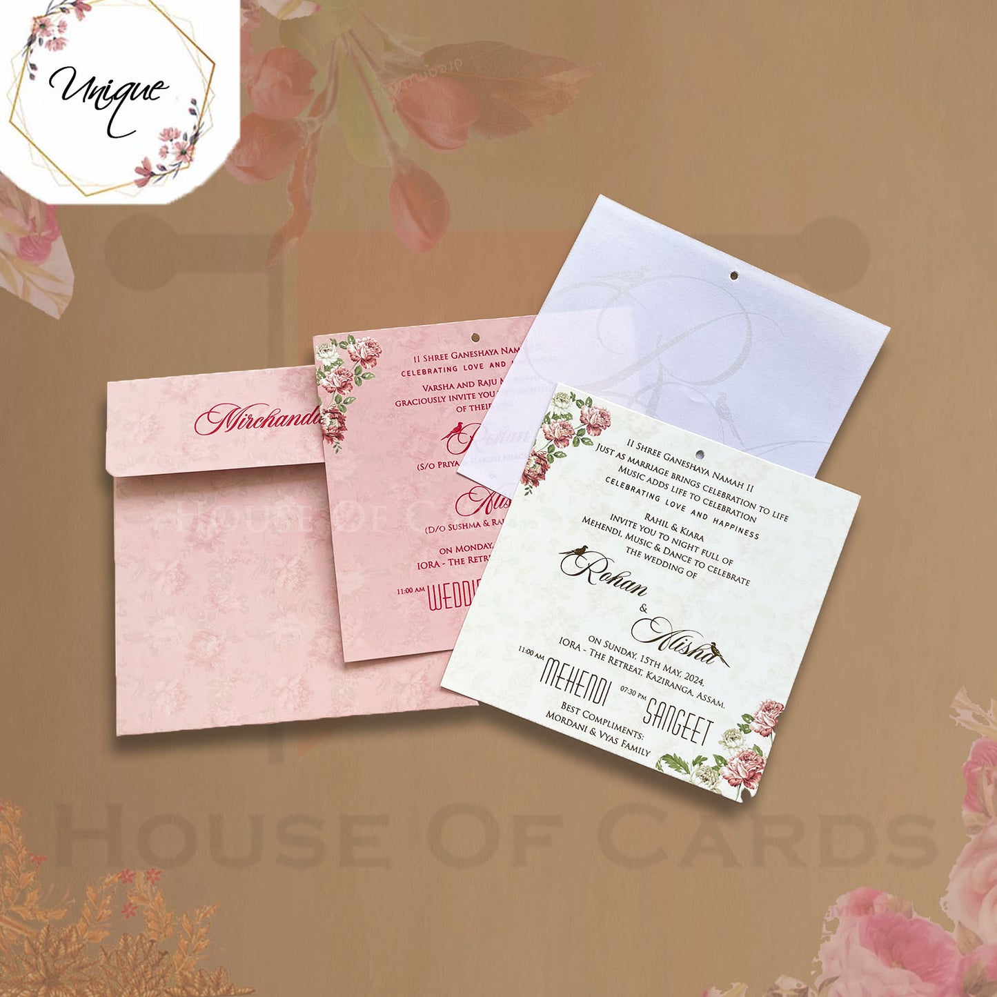 Pink Floral Theme Cute Size Custom Laser MDF Invitation