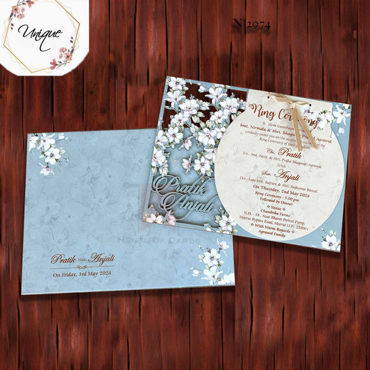 Winter Blue Circular Pages Custom Name Wooden Frame Invitation