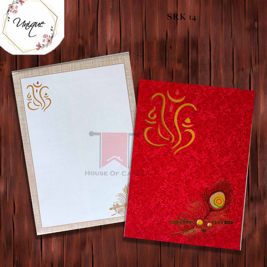 Red Color Flute and Feather Cutout Invitation