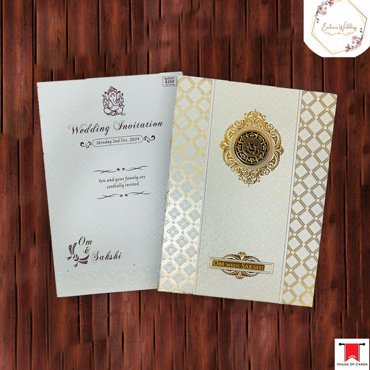 White & Gold Embossed Print Premium Padding Invitation