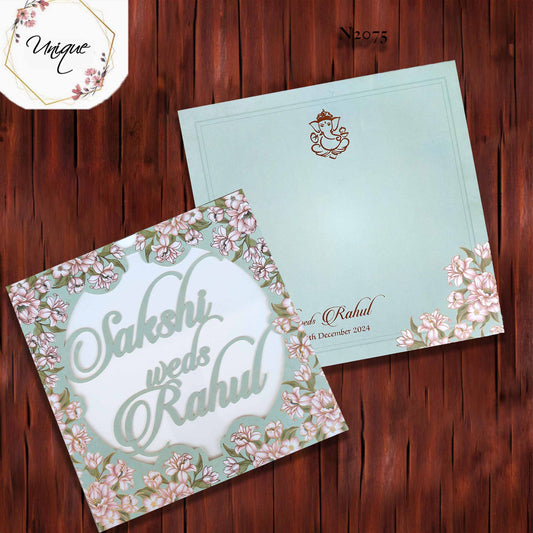 Pastel Green Invitation With Custom Name Laser Lettering