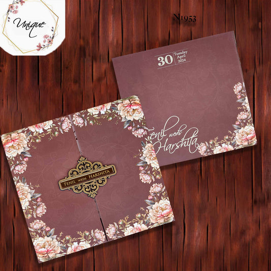Mix of Maroon and Brown Pastel Floral Premium Padding Invitation