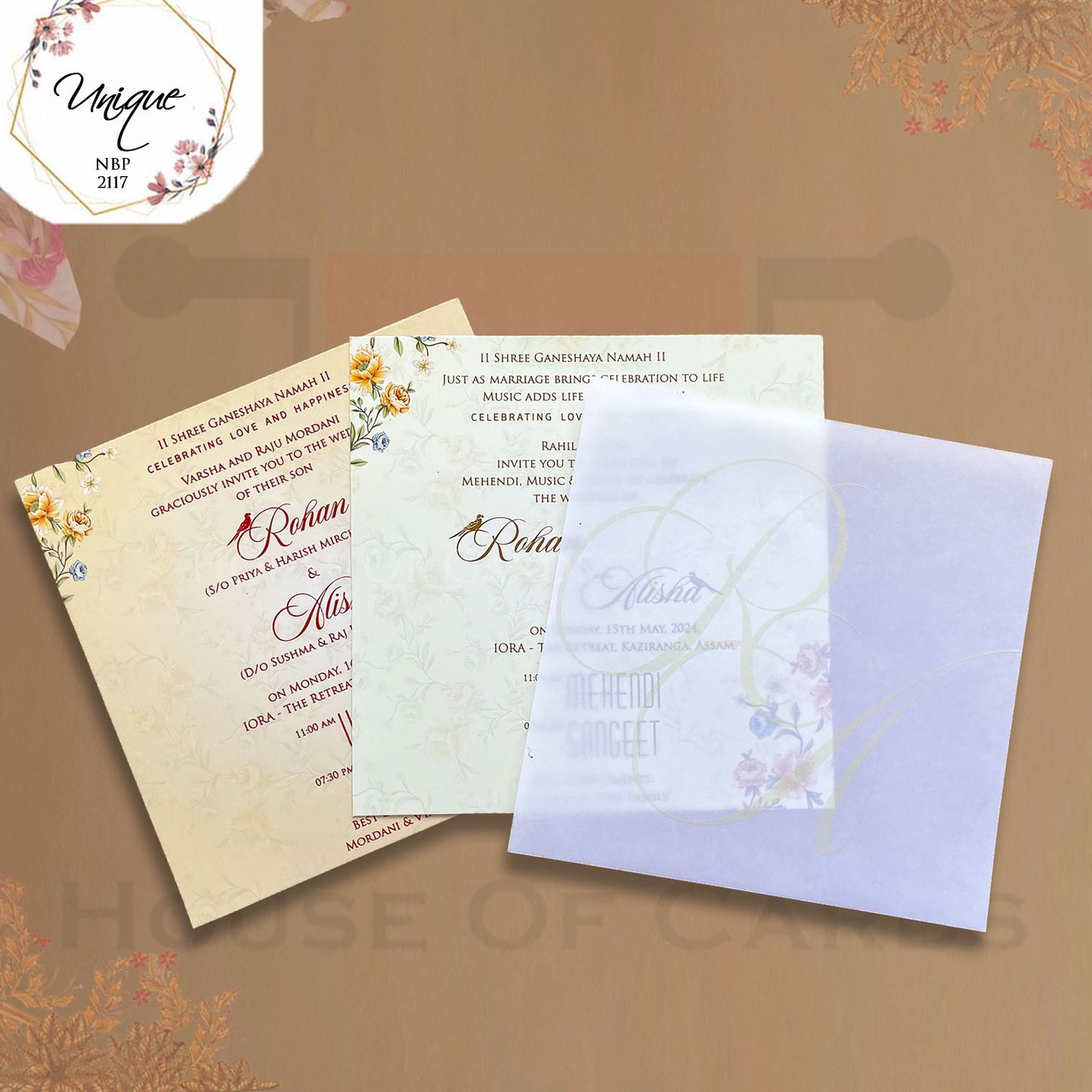 Orange Peach Shade Four Sides Fancy Opening Floral Invitation