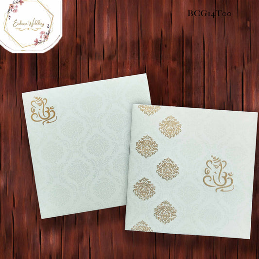 Simple White Invitation with Embossed Ganesha and Designs