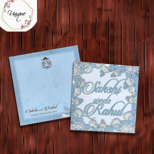 Square Winter Blue Invitation With Custom Name Laser Lettering