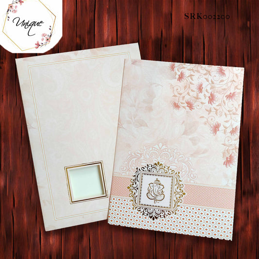 Pink Floral Invitation With Embossed Ganesha