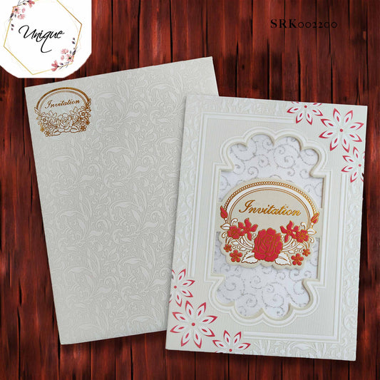 Designer Cut Invitation With Cotton Lining Red Floral