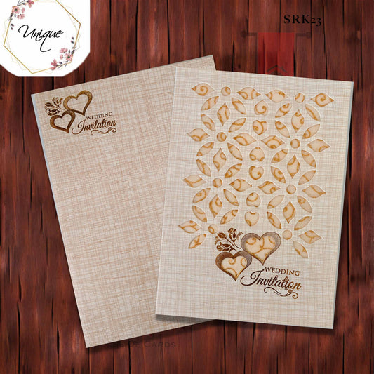 Sandal Shade Heart With Designer Cuts Wedding Invitation With Cotton Lining Design 2