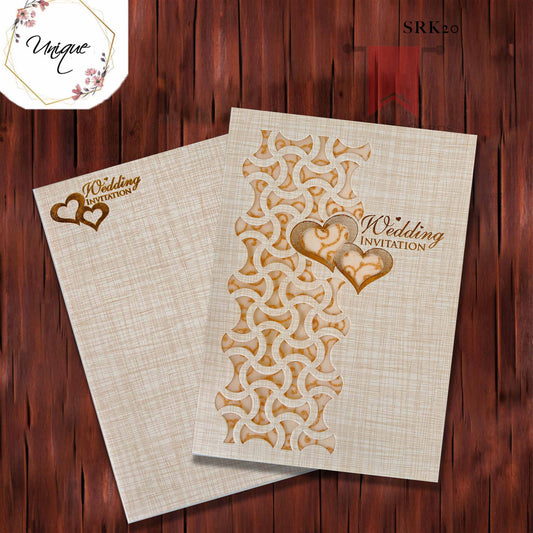 Sandal Shade Heart With Designer Cuts Wedding Invitation With Cotton Lining