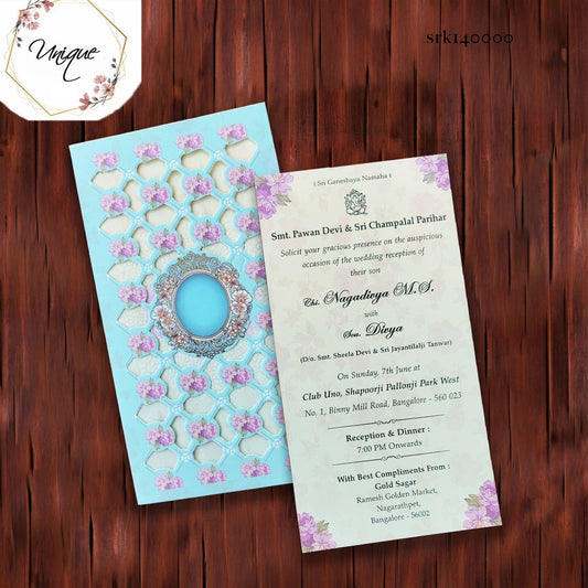 Blue Designer Cut Floral Single Page Invitation