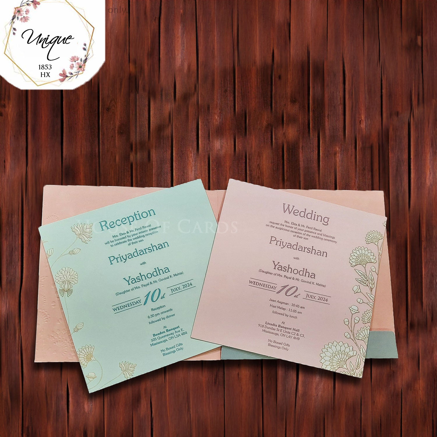 Blue Pastel With White Flowers Embossed Invitation