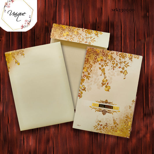 Brown Floral Invitation With Golden Name Plate