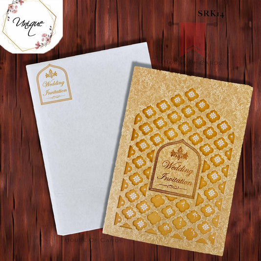 Golden Shade Invitation With Designer Cut Wedding Paper (Normal Paper)