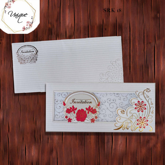 Horizontal Laptop Style Opening Floral Invitation With Cotton Lining