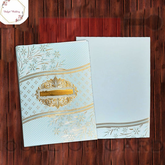 Light Blue Simple Floral Gold Box Type Embossed Invitation