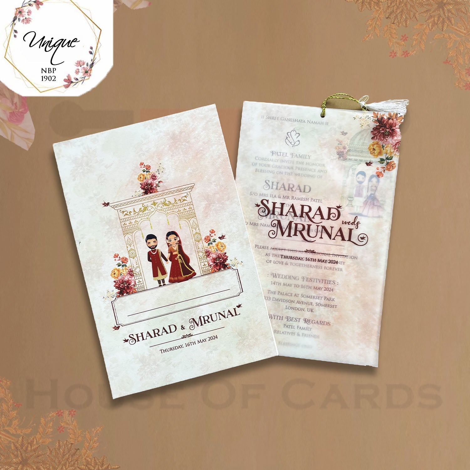 Metallic Shade Floral Cute Couple Wedding Invitation