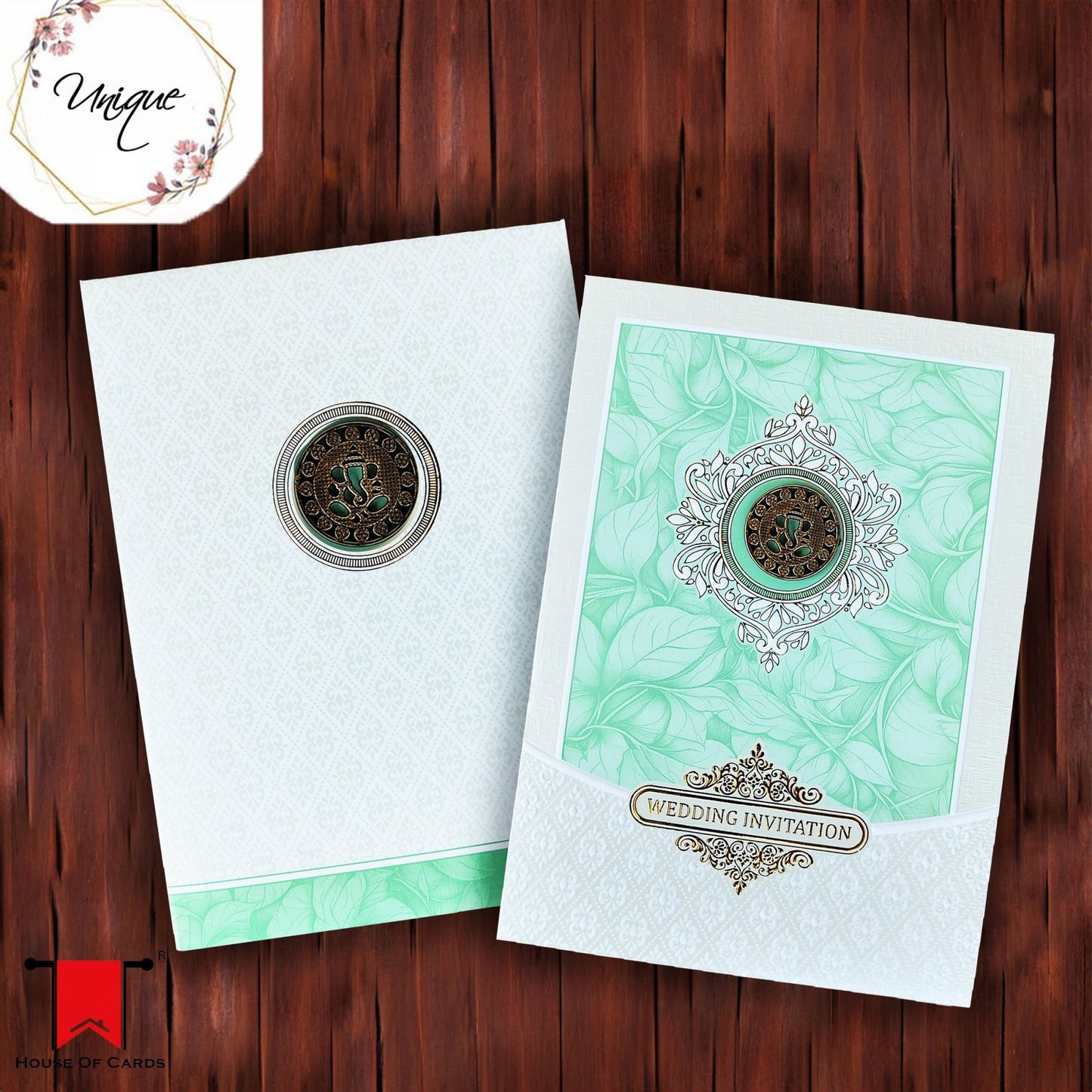 Minty Green and Blue Floral Box Type Wedding Invitation