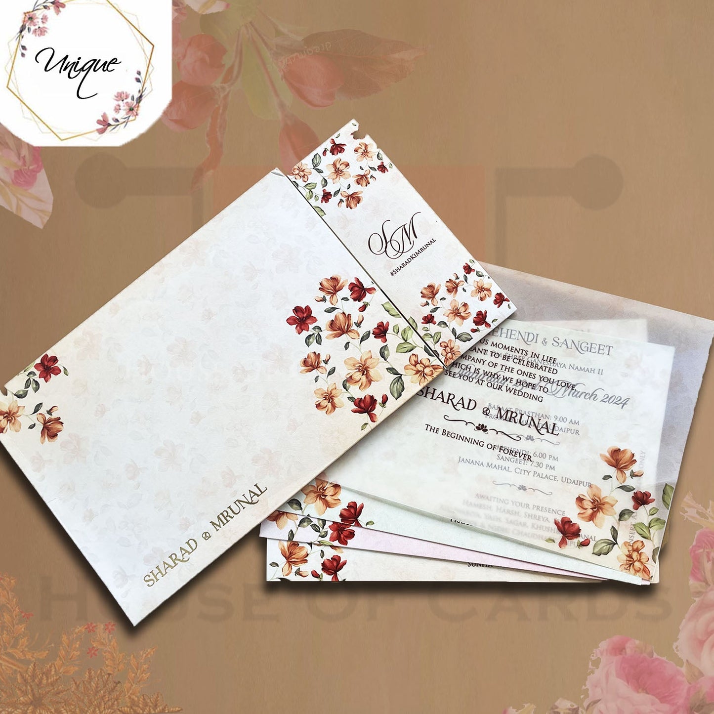 Pastel Shade Floral Invitation With Band
