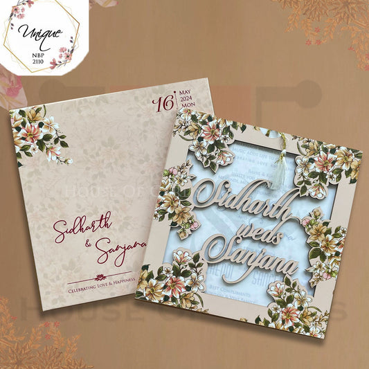 Peach Pink Floral Shade Wooden Custom Name Invitation