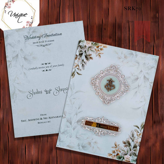 Premium Floral Invitation With Golden Acrylic Name Plate