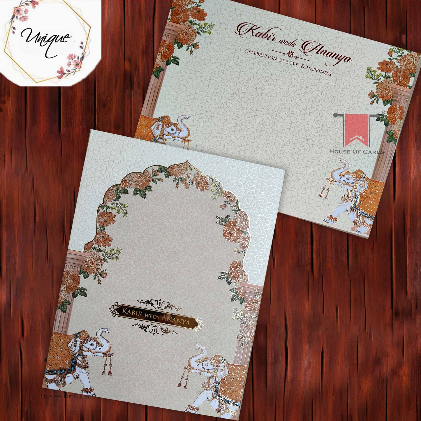 Cream- Elephant theme Wedding Invitation