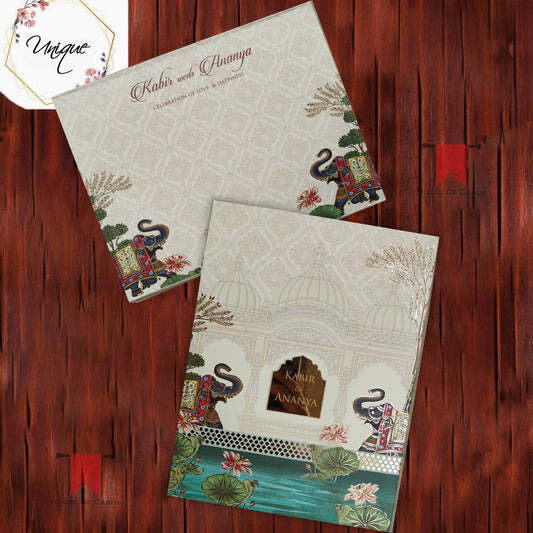 Royal Elephant theme Wedding Invitation Card