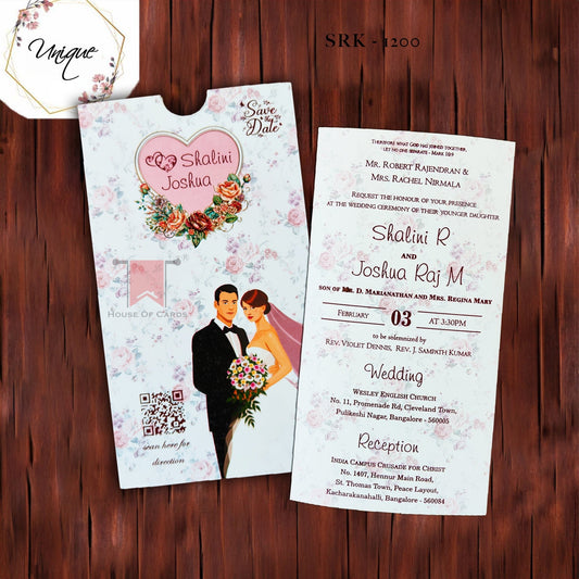 White and Pink Shade Single Page Wedding Invitation