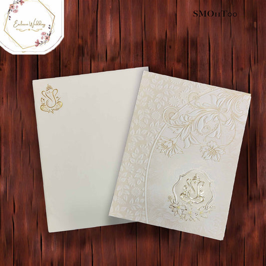 White Floral Ganesha Normal Paper Invitation