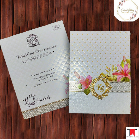White Floral Padding Premium Invitation