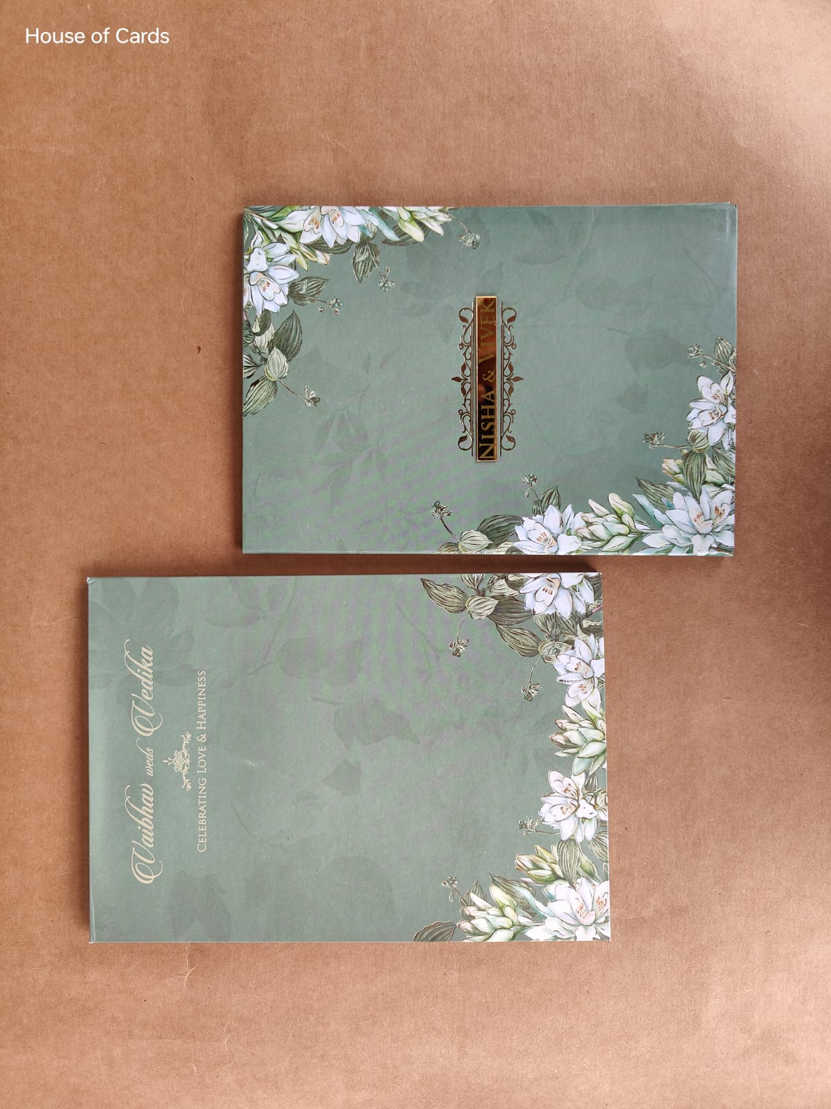 Elegant green floral wedding invitation card