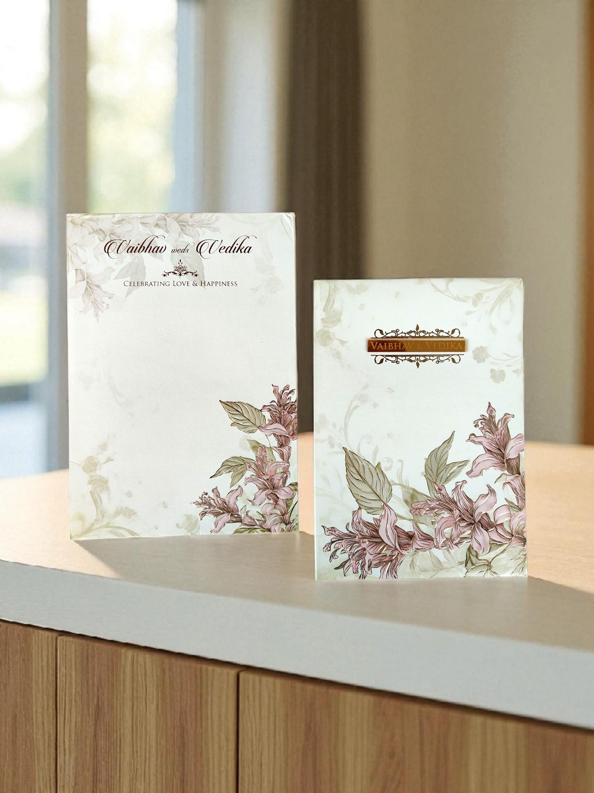 Ivory wedding invitation - pastel floral design