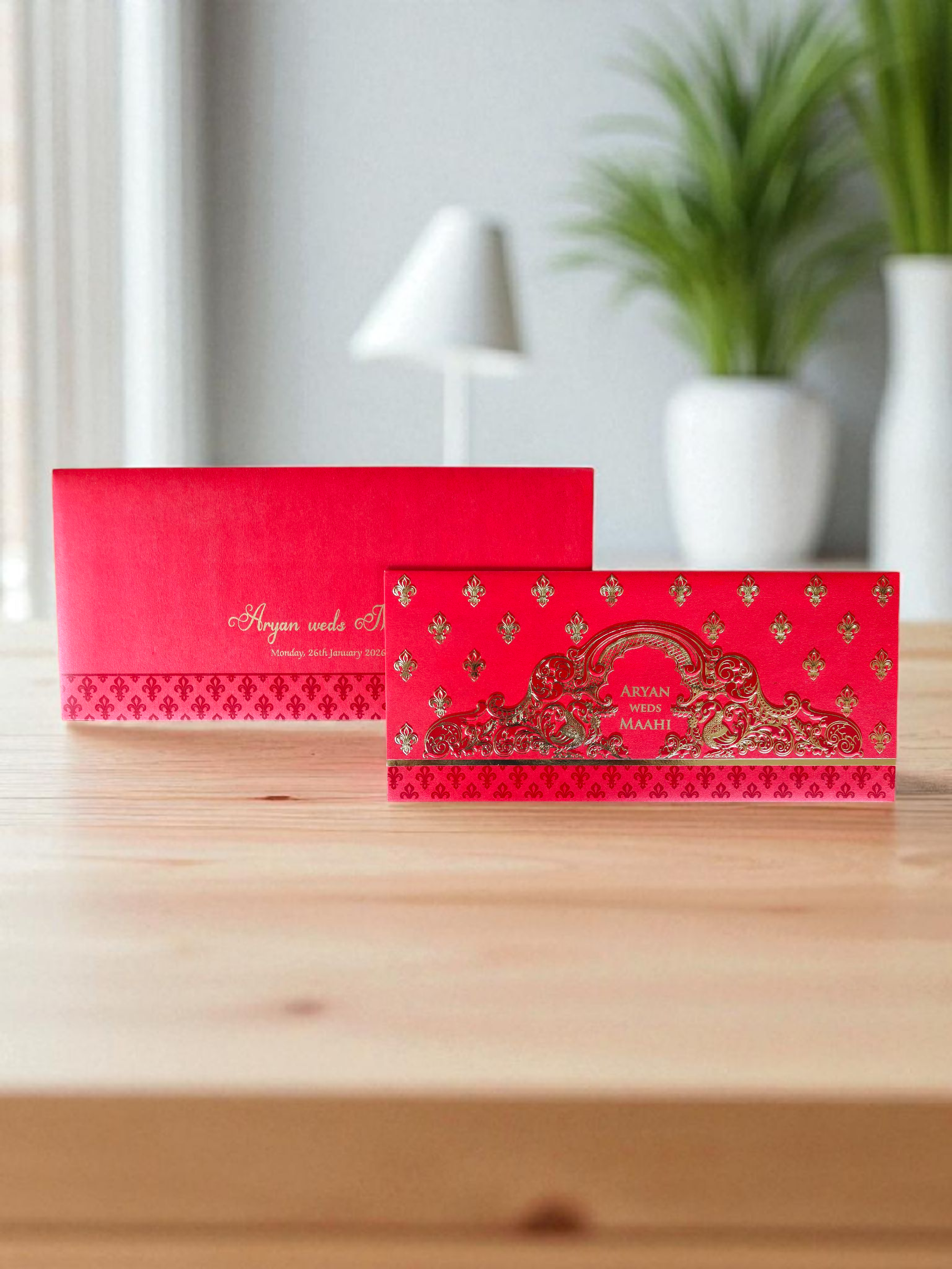 Elegant red wedding card