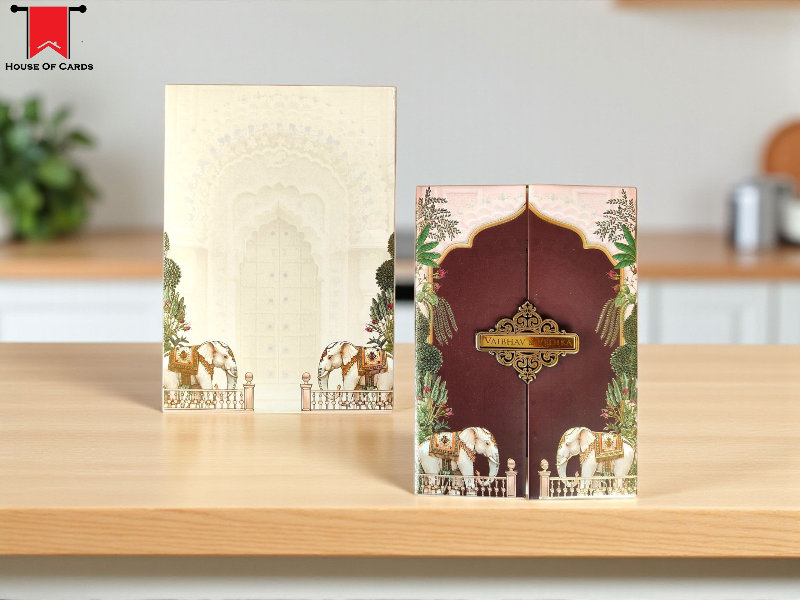 Designer Purple & Gold Elephant Wedding Invitation