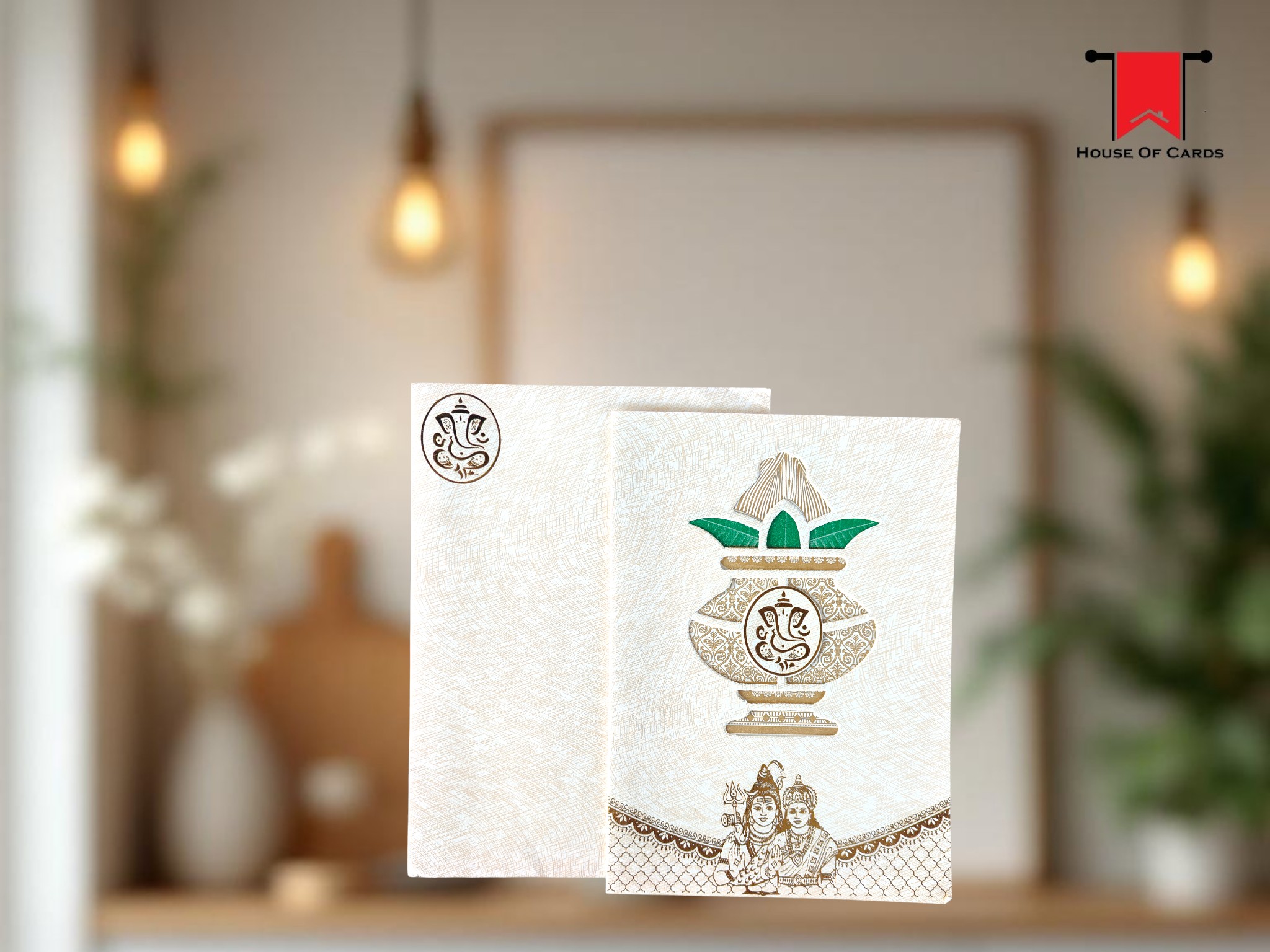 Ganesha Kalash Die Cut -Wedding Invitation Grey