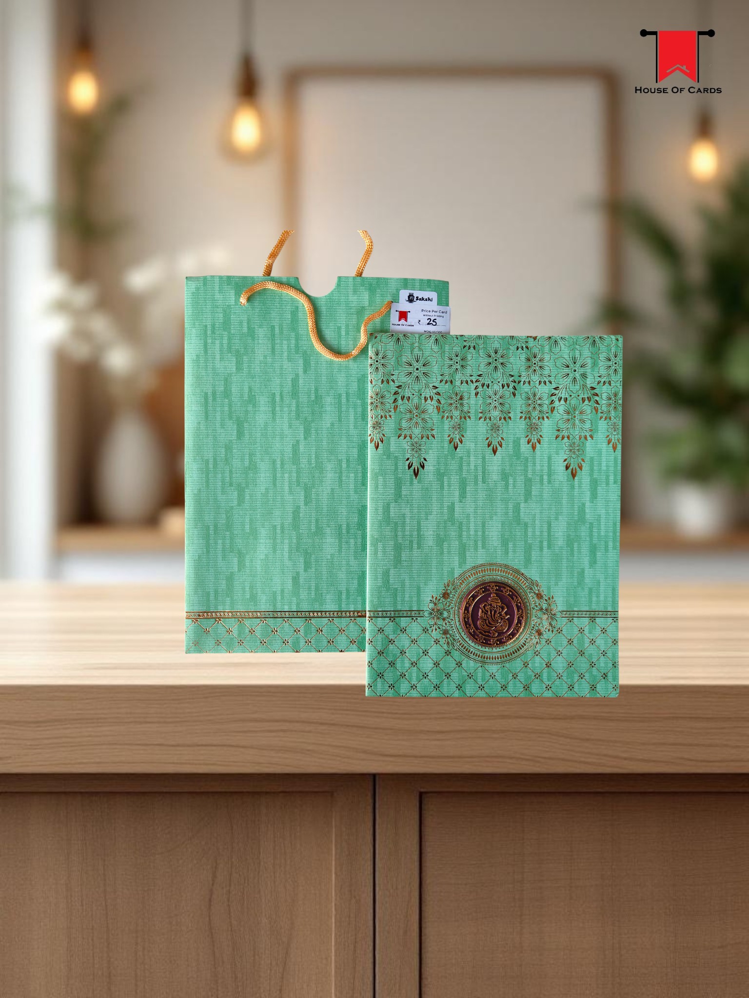 Green Metallic Bag Style Invitation Card