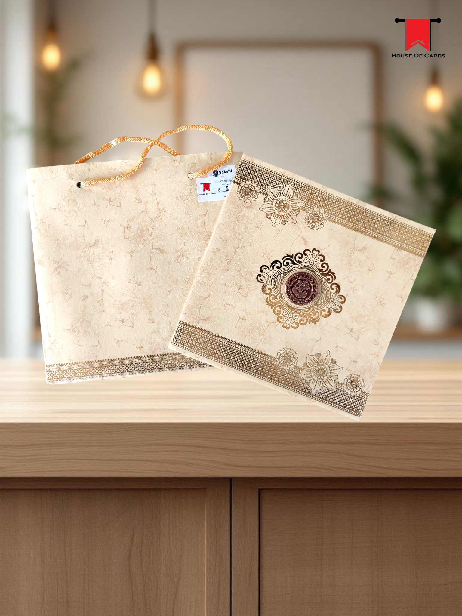 Square Beige Golden Invitation Card