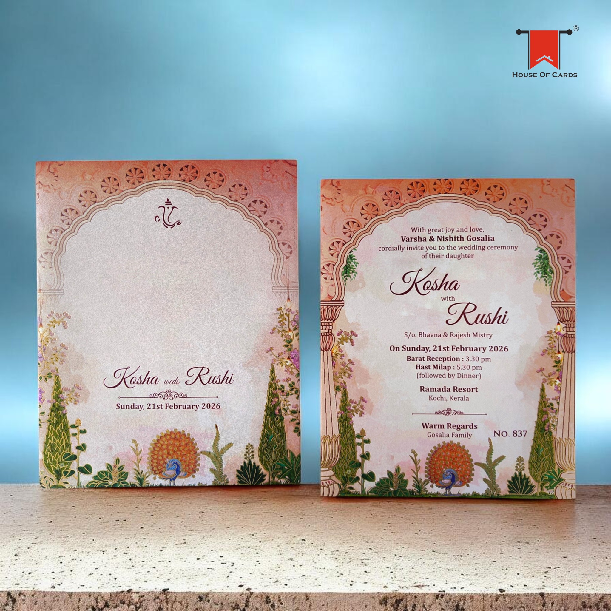 Pichwai Metallic Theme Single Invitation Card