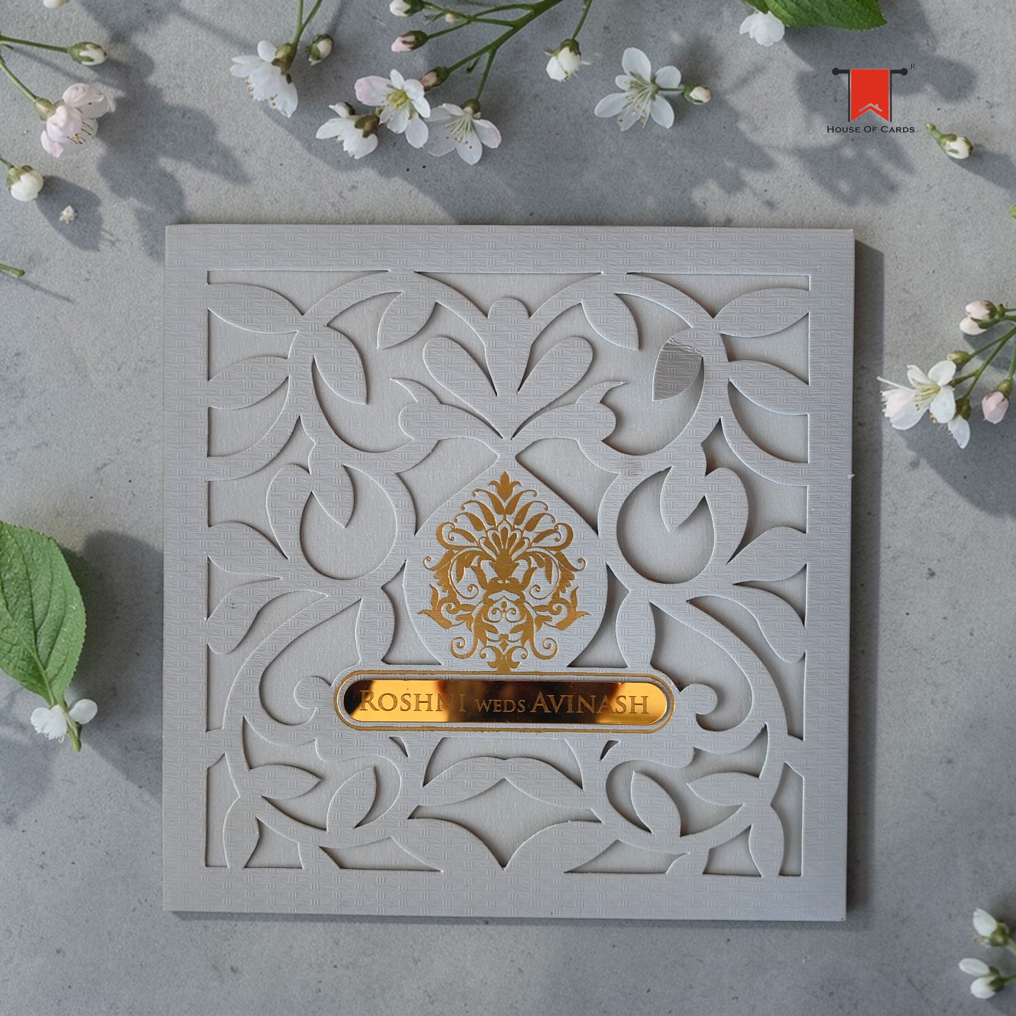 Laser Cut Style Elephant Gray Premium Single Invitation card