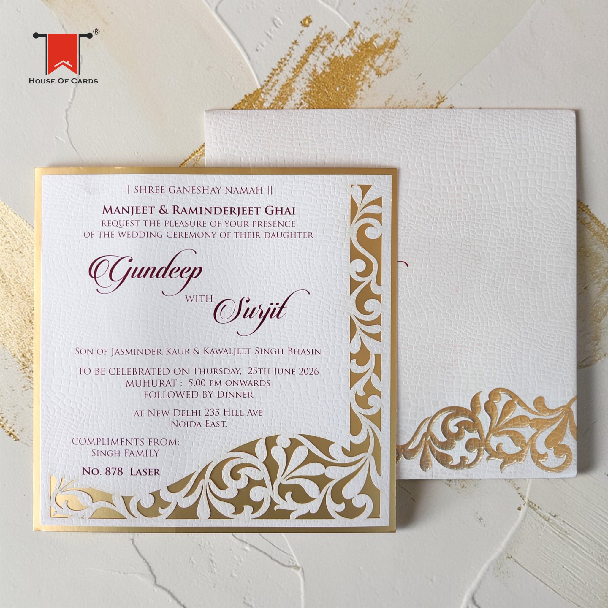 Laser Cut Premium Paper Invitation- Peach