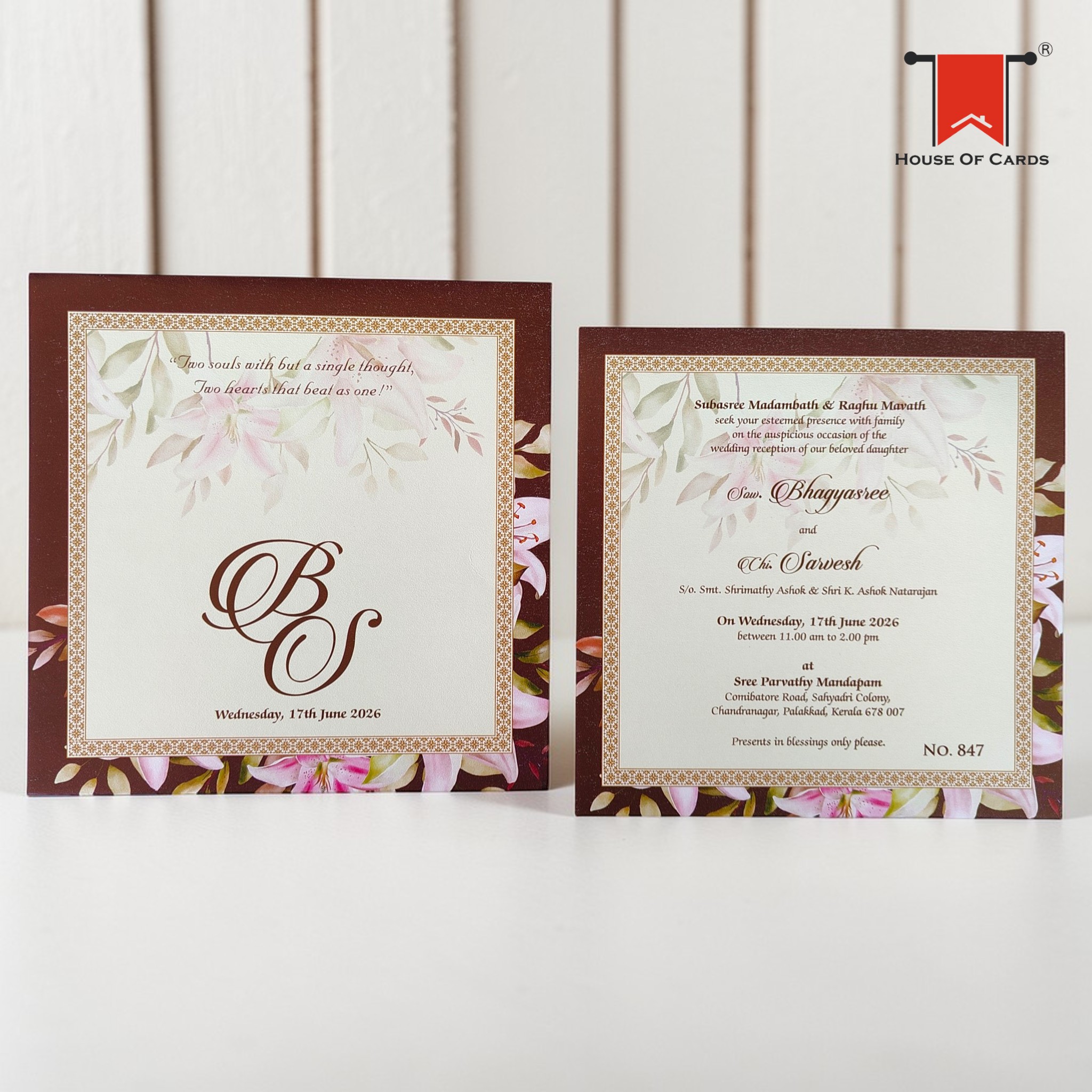 Floral Brown Cream Metallic Invitation