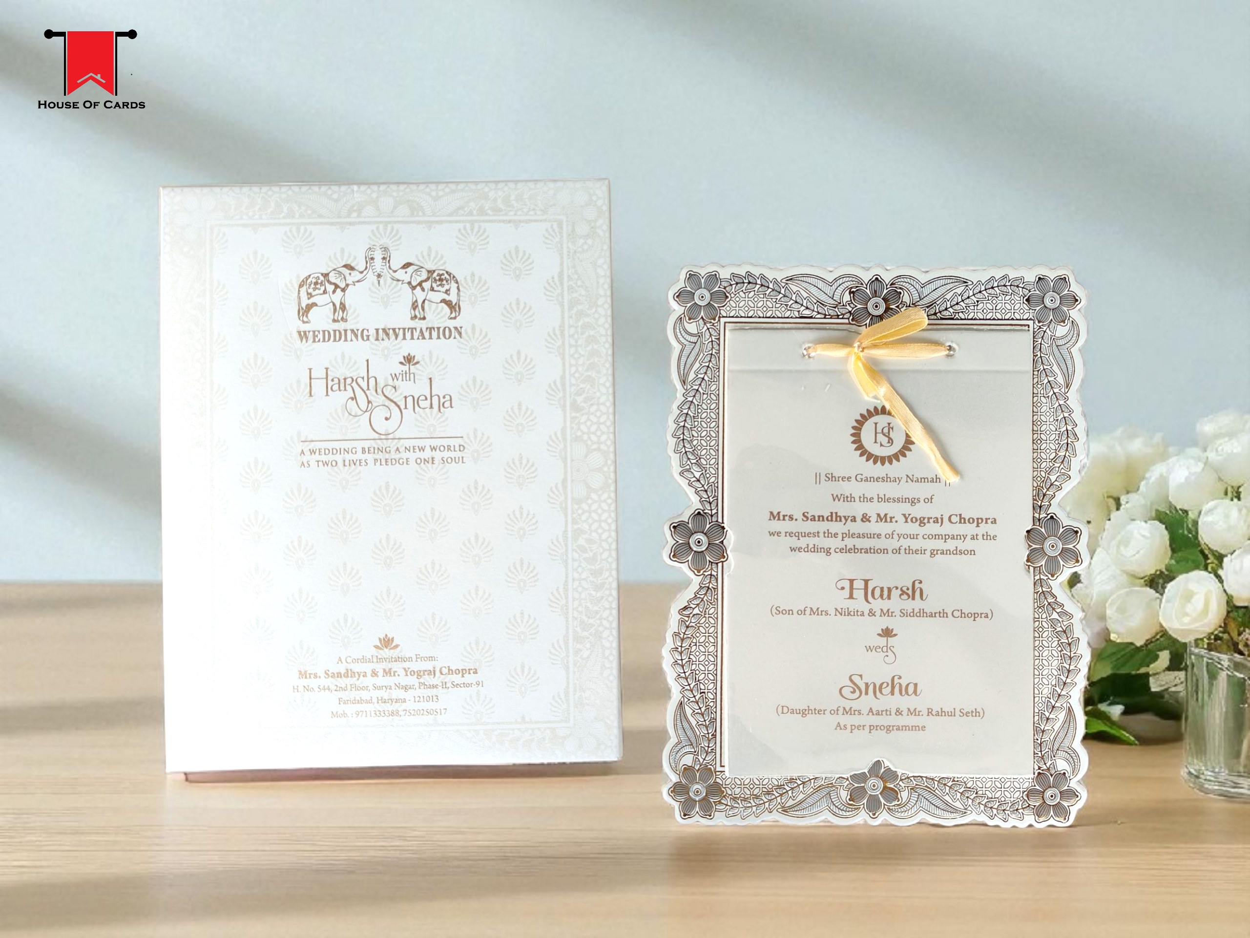White Floral Frame Wedding Card