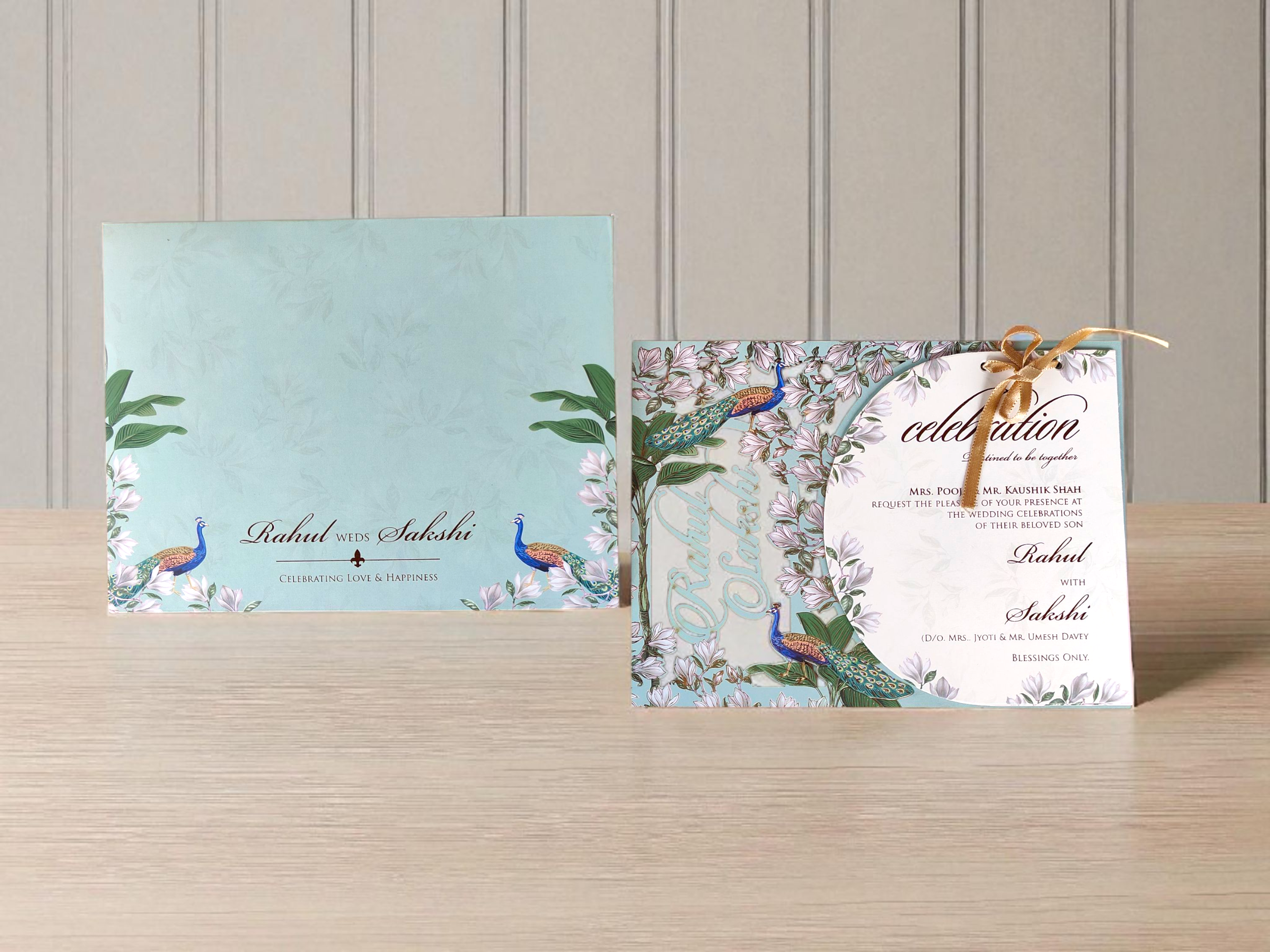 Peacock Pichwai Theme Wooden Laser Cut Invitation