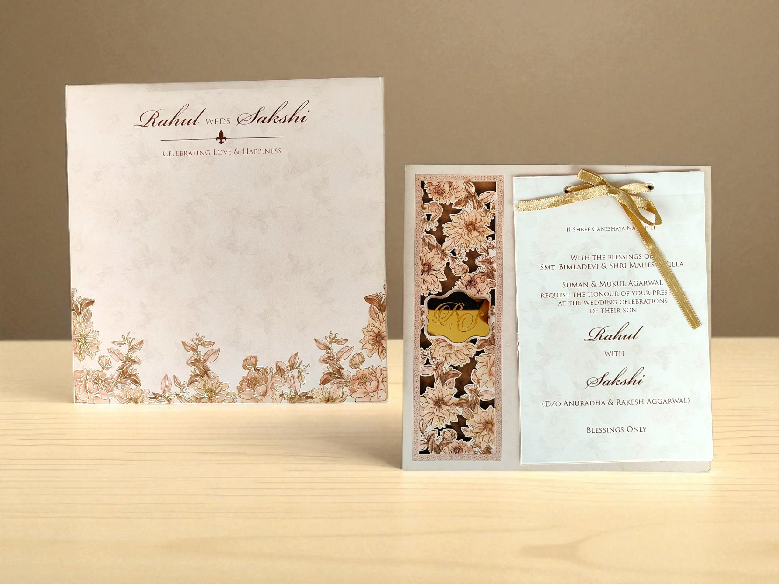 Floral Pastel MDF Laser Cut Invitation Card