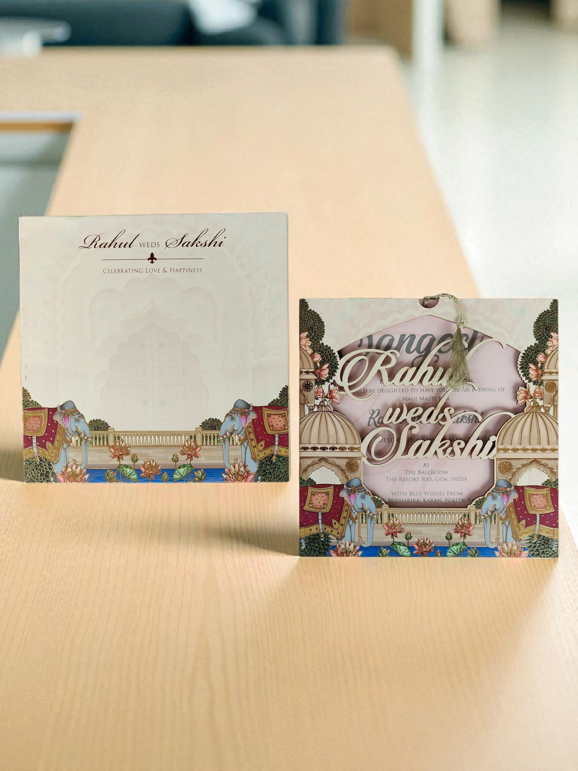 Royal Elephant MDF Laser Cut Wedding Invitation