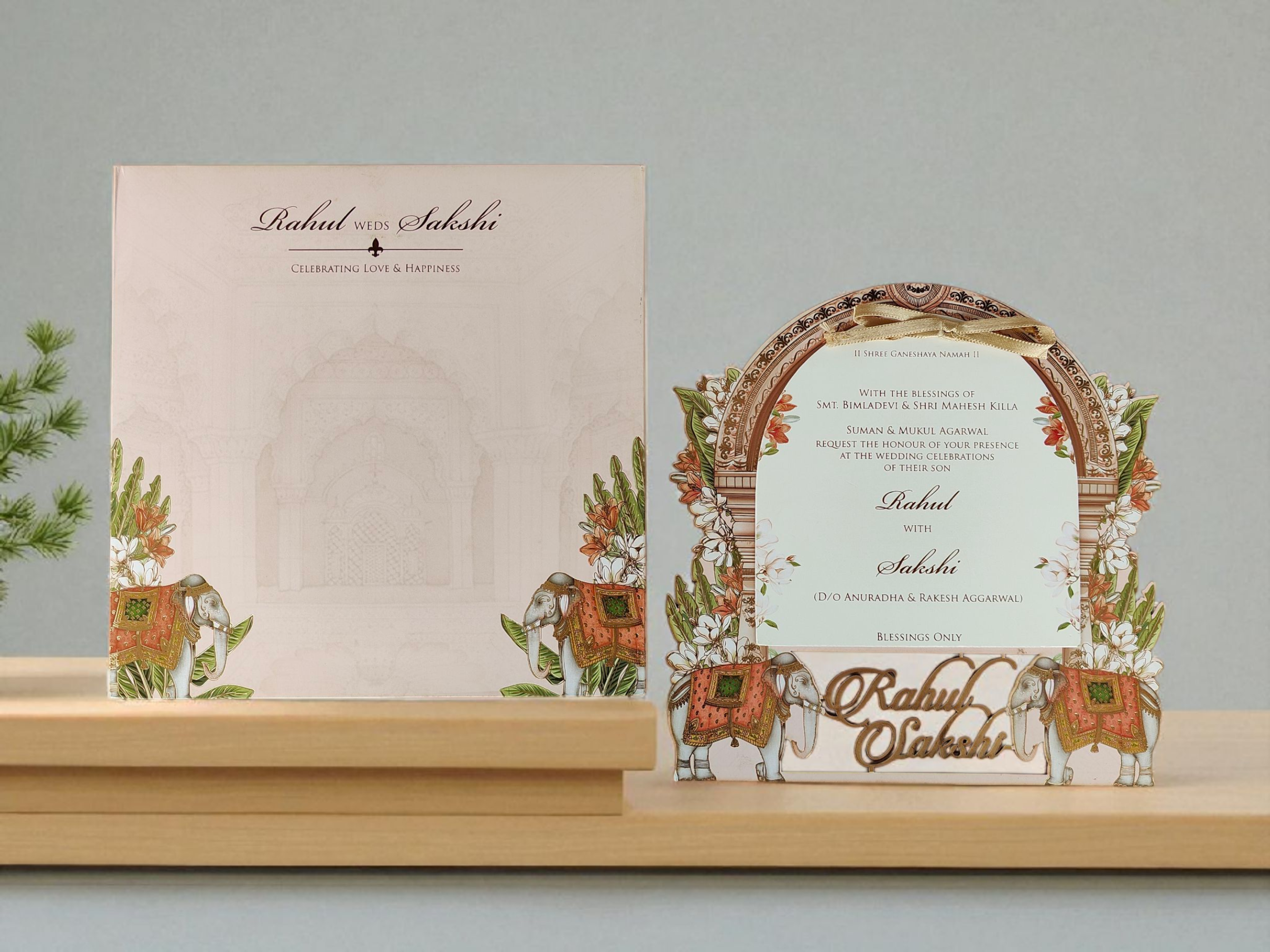 Light Peach Pastel Elephant Wedding card