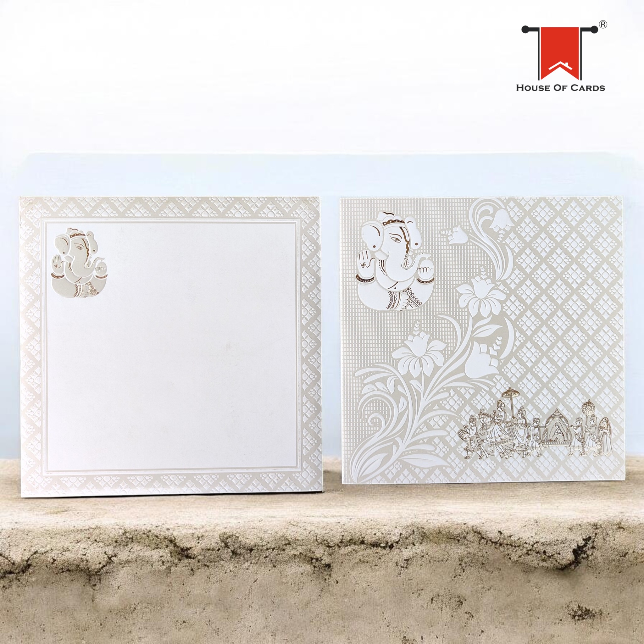 Square White Pearl Chariot Wedding Invitation card