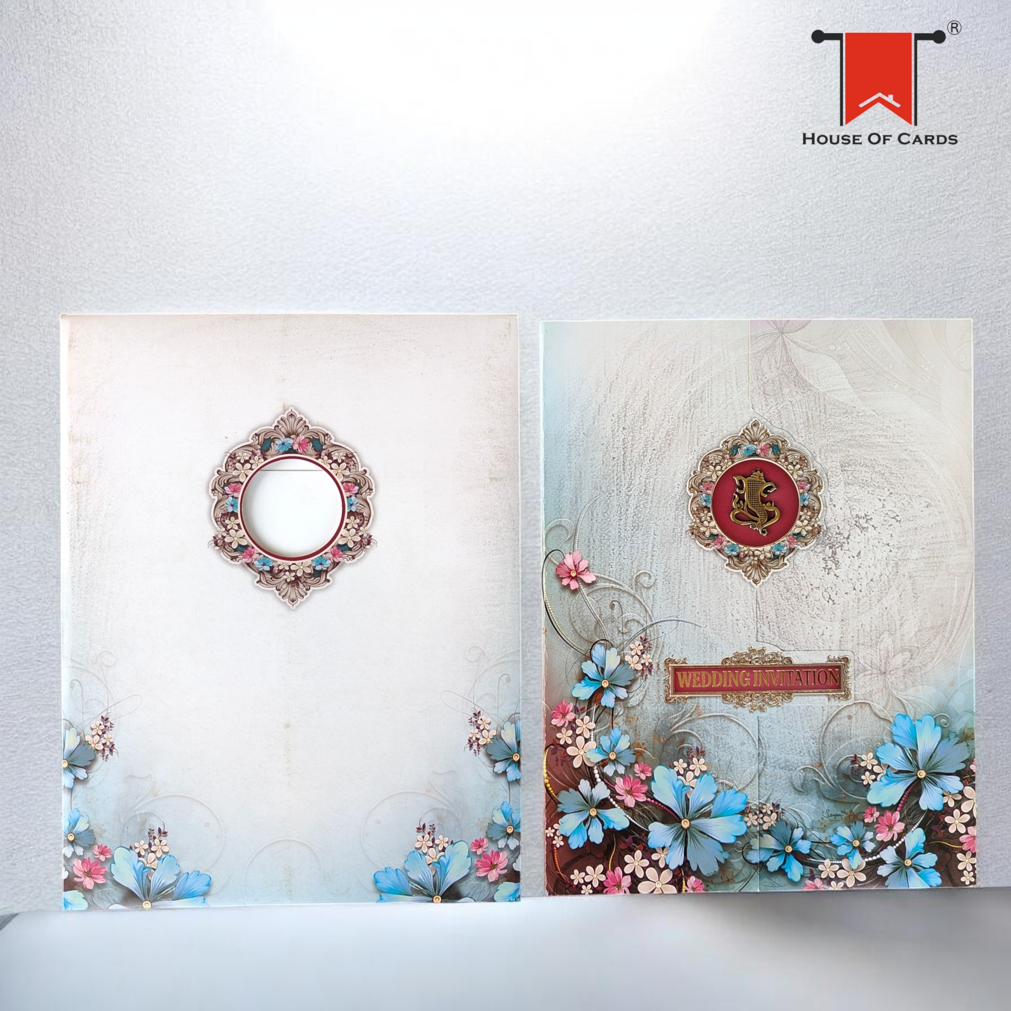Blue Floral Wedding Invitation card