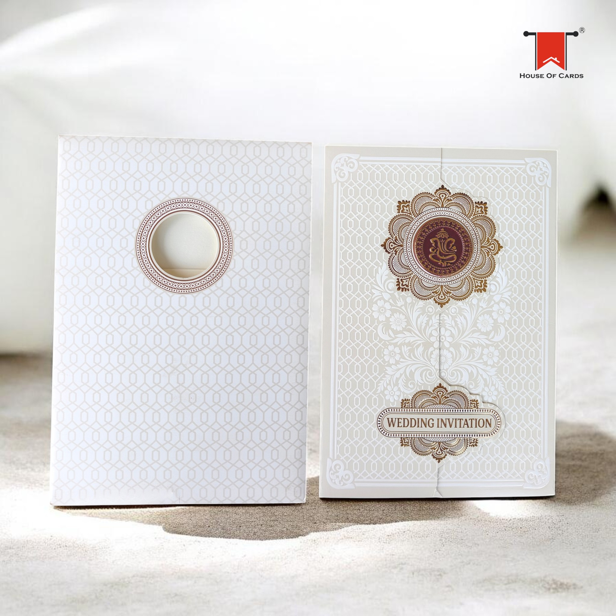 White Classic Embossed Door Style Wedding card